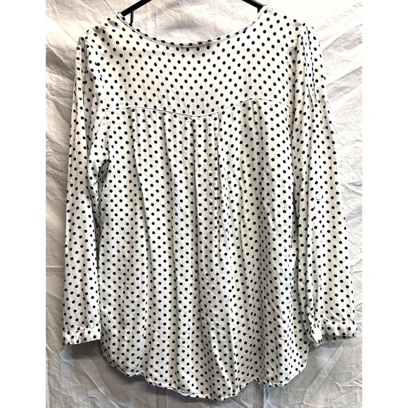 Suzanne Betro Womens Polka Dot Long Sleeve Blouse XL Rayon Front tie Closure - Picture 2 of 4